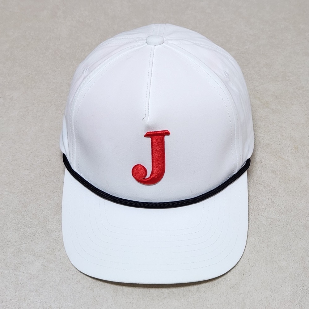 Justin Boots Rope Hat White Red Embroidered J Logo Vintage Style Snapback Cap
